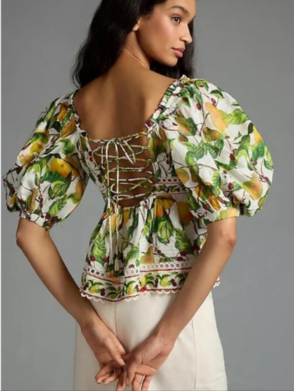 FARM Rio Blouse Women's Large Fruit Orchard Off-White NWT